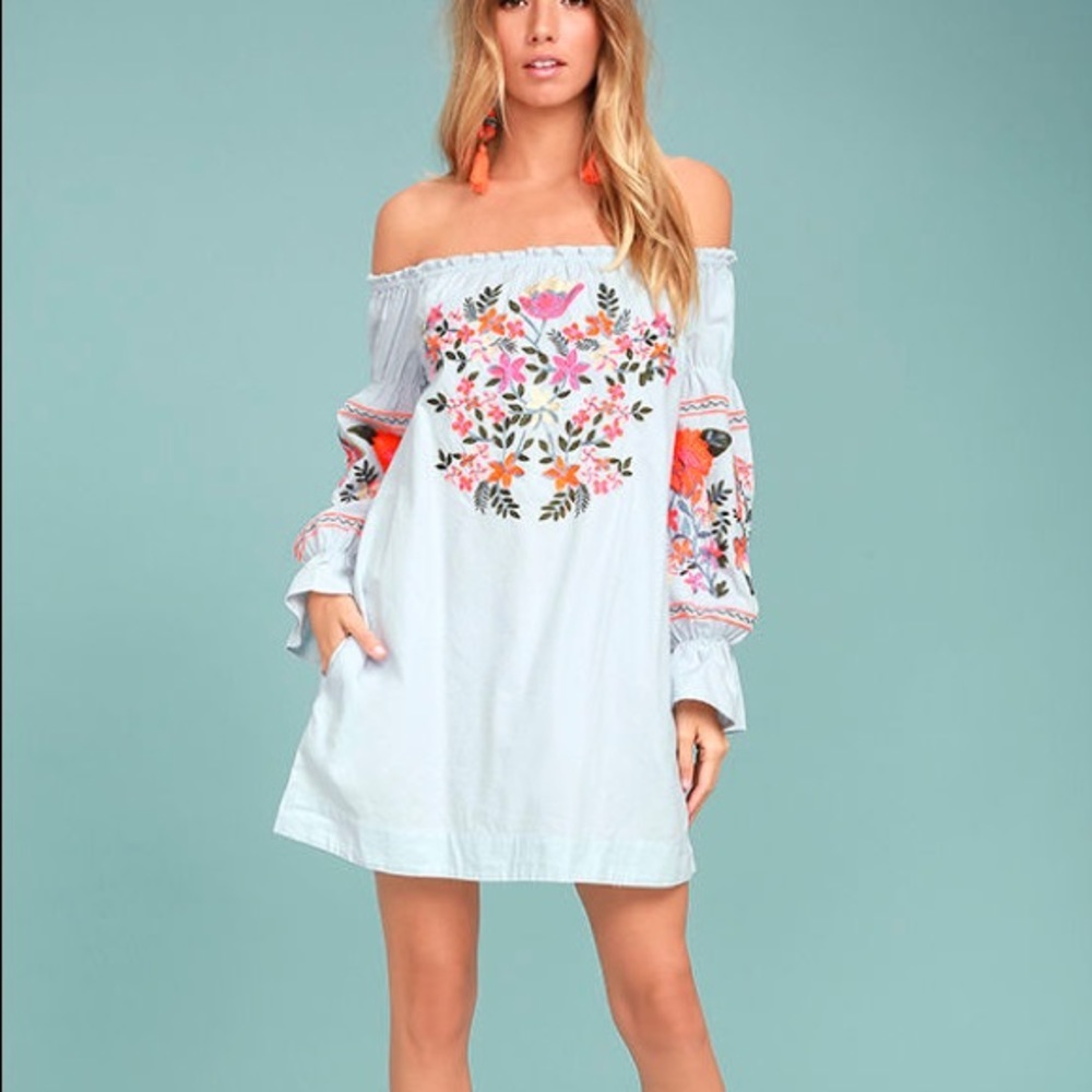 FREE PEOPLE Fleur Du Jour Embroidered Mini Dress